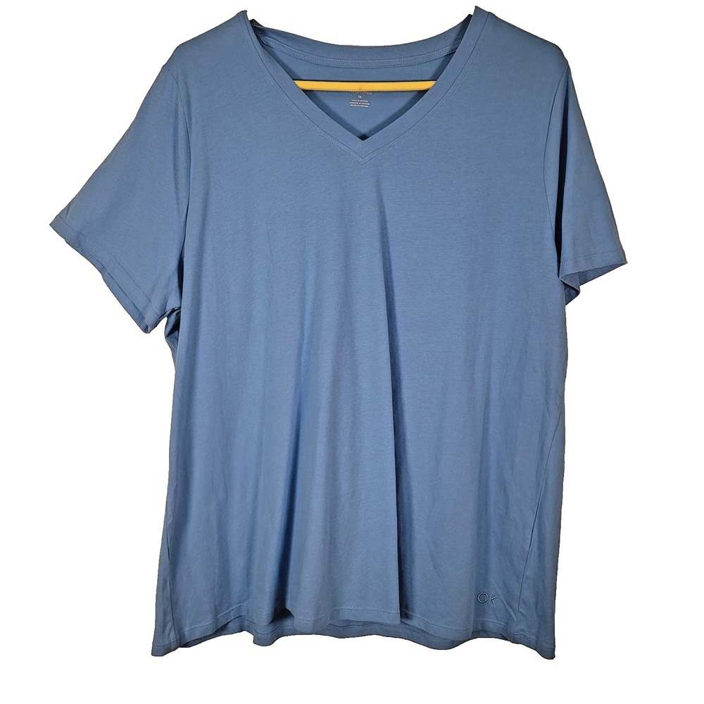 Calvin Klein Shirt Ladie 1X Blue Performance V Neck Short Sleeve CK Logo New Tag